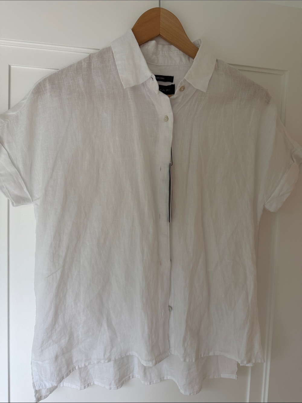 Tahari White Short-Sleeve 100% Linen Button-Down Shirt size small